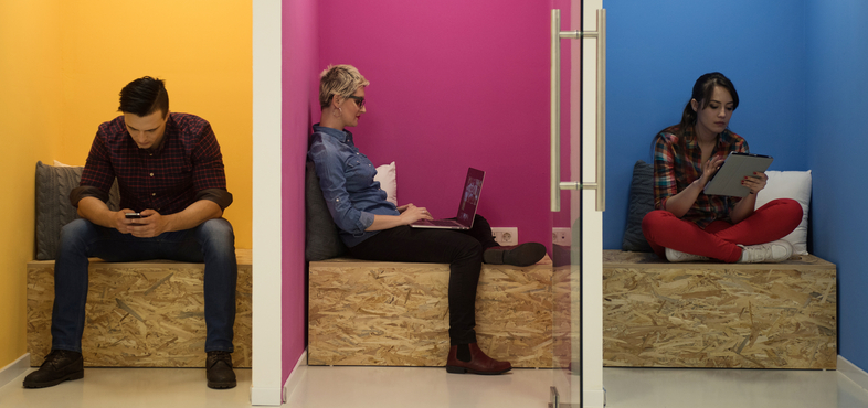 Moveable furniture and technology help support a flexible work environment.